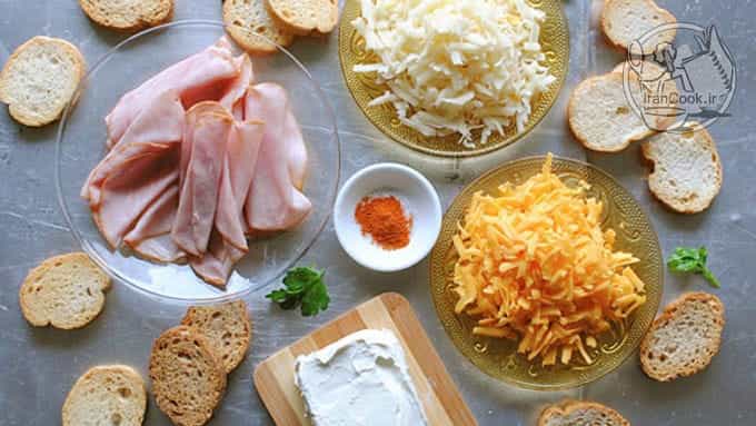 مواد لازم ژامبون و پنیر